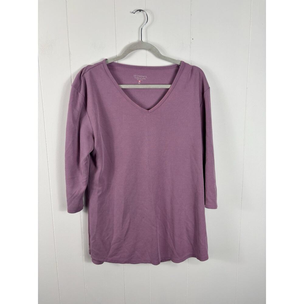 SEG'MENTS Women's Purple V-Neck 3/4 Sleeve Tencel Modal Blend Shirt Size XL